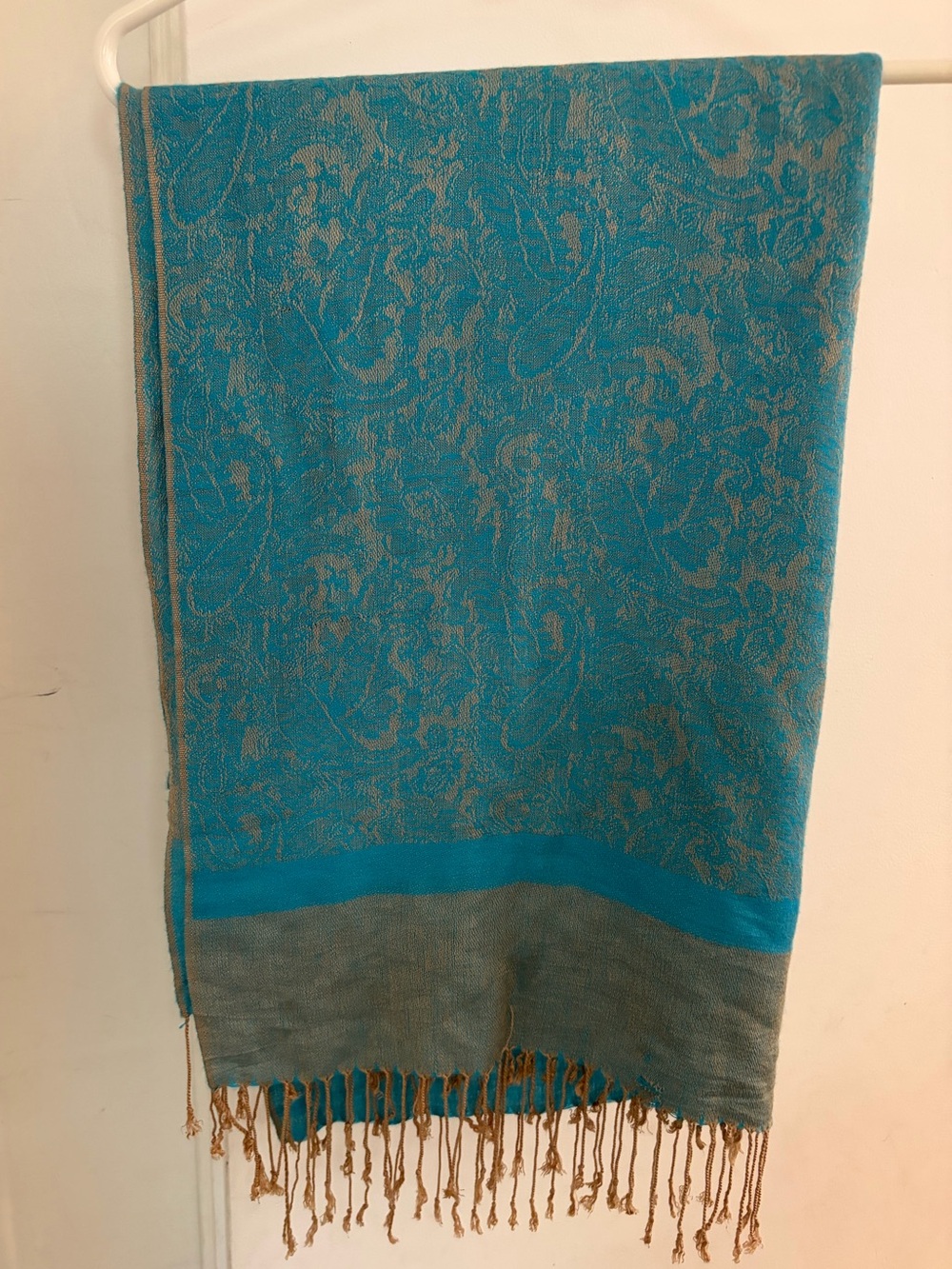 Pashma 70% Pashmina Silk Blend Scarf/Shawl – Turquoise Paisley - Picture 2 of 6